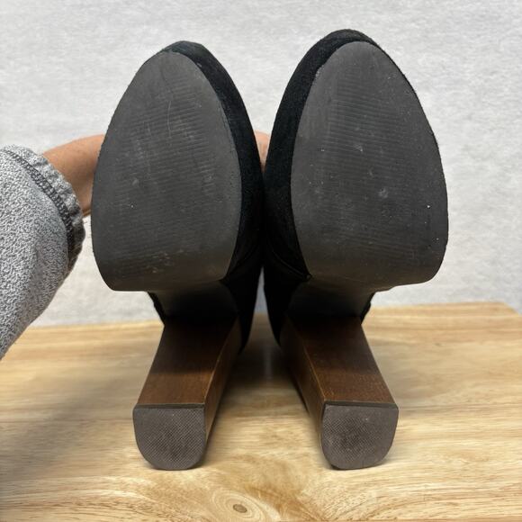 Steve Madden Carnaby Black Suede Lace-Up Platform Boots | Chunky Wooden Heel 6.5 - Picture 11 of 13